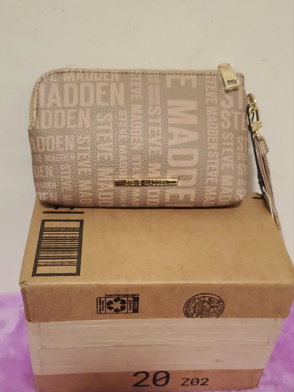 Steve Madden Sand Logo Wristlet with Gold Accents